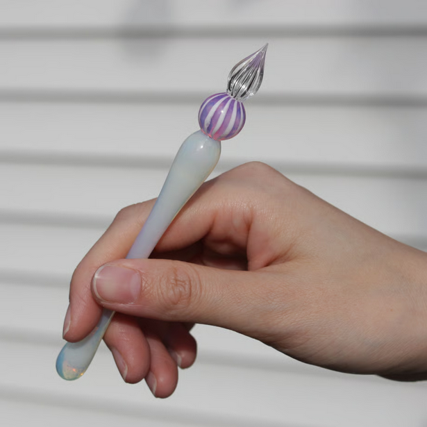 Japanese Glass Dip Pen - Peach Stripe × White Opal - , Gifts for Writers