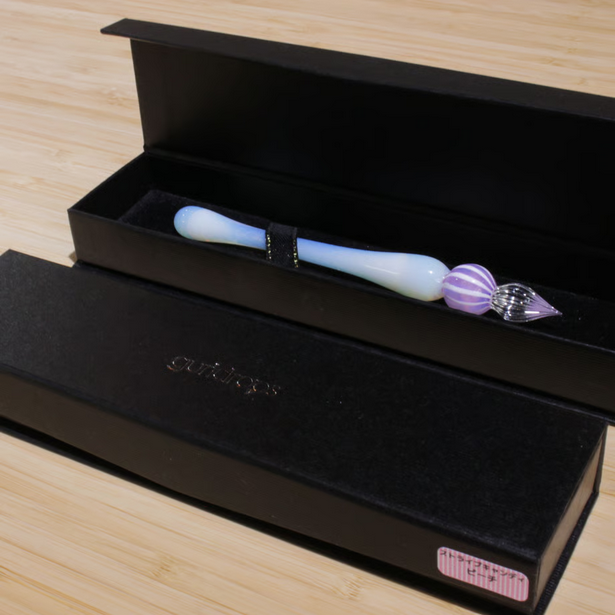 Japanese Glass Dip Pen - Peach Stripe × White Opal - , Gifts for Writers