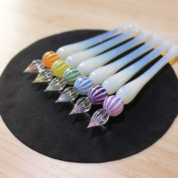 Japanese Glass Dip Pen - Orange Stripe × White Opal - , Gifts for Writers