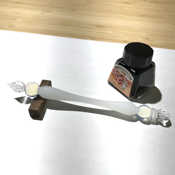 Japanese Glass Dip Pen - Crown / White Opal - , Gifts for Writers