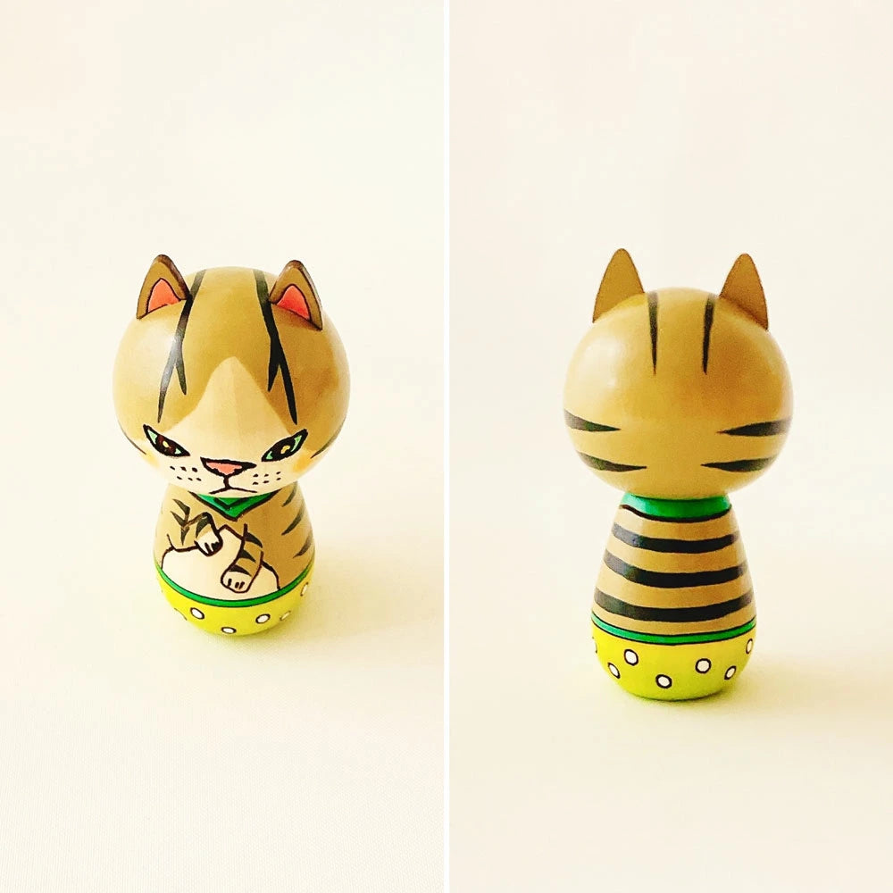 Japanese Kokeshi Doll - Tabby Cat -