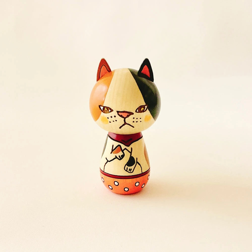 Japanese Kokeshi Doll - Bicolor Cat -