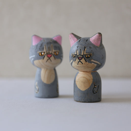 Japanese Kokeshi Doll - Exotic Shorthair Cat -