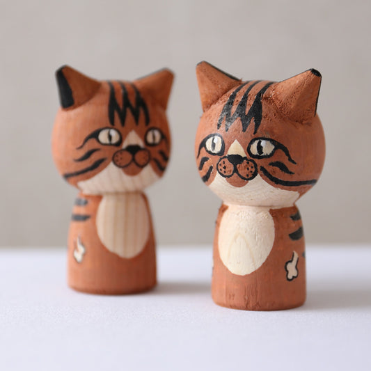 Japanese Kokeshi Doll - Brown Tabby Cat -
