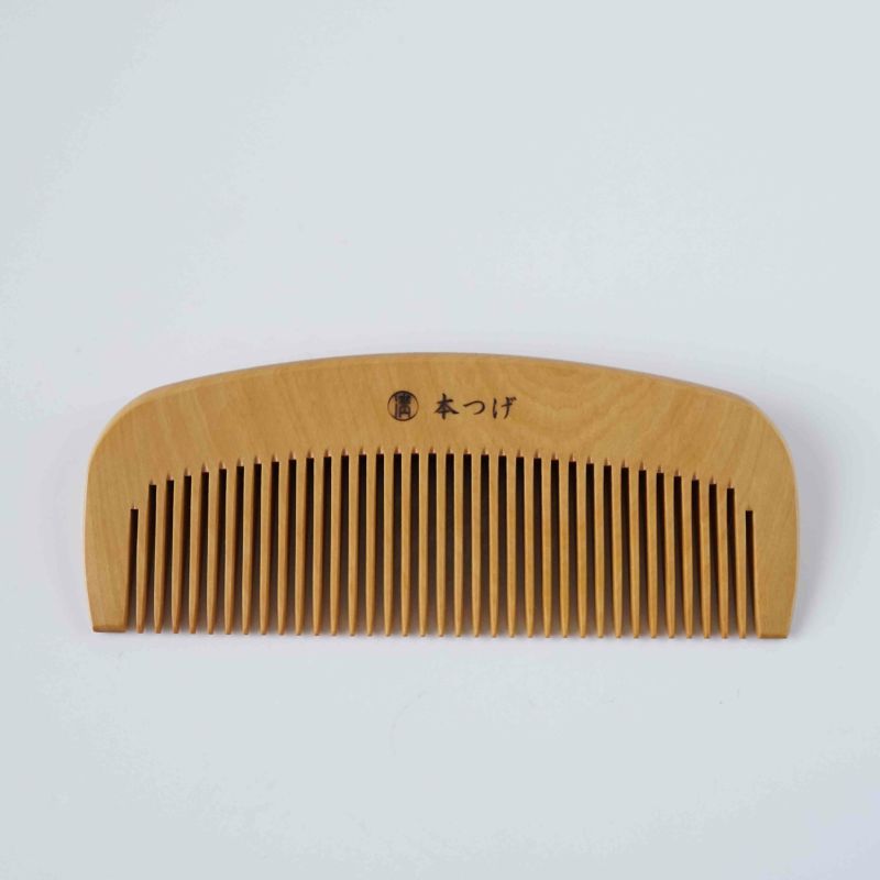Japanese Tsuge (Boxwood) Comb with Hand Woven Linen Case - Camellia - ,  Handmade in Kyoto, Japan,  Japanese traditional hair comb