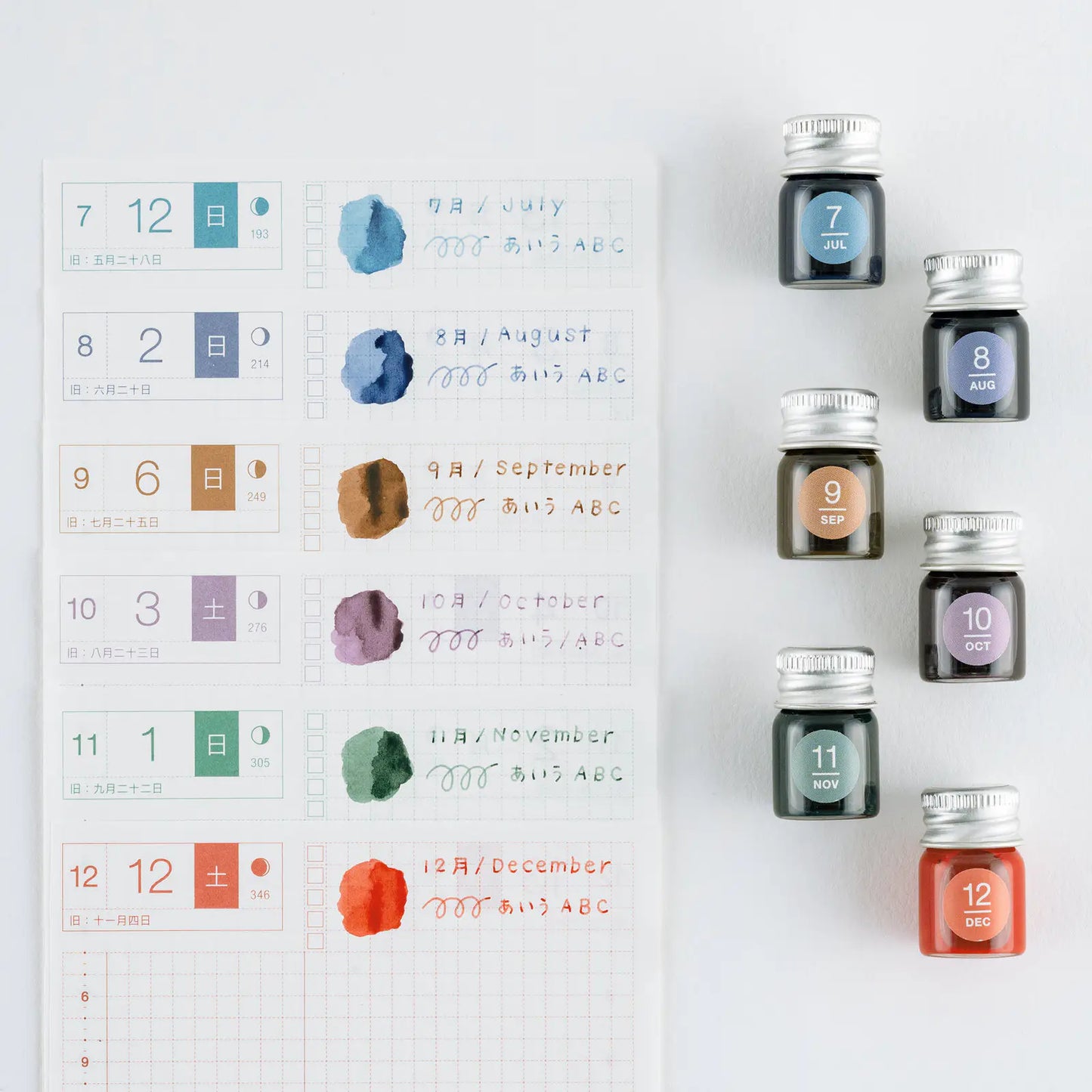 Kakimori x TSUKI no IRO: Mini Ink Bottle Set Jan-Jun Set / July-Dec Set, 2027 Hobonichi Accessories