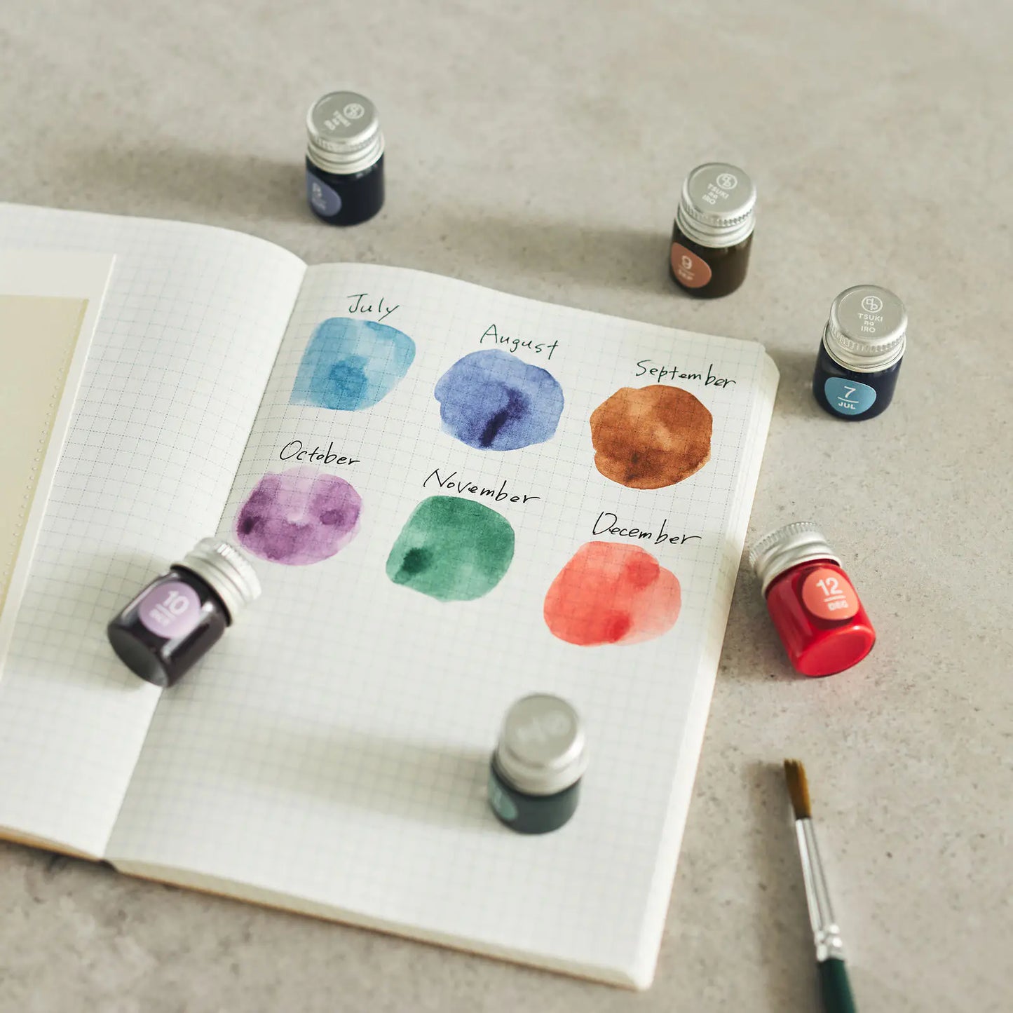 Kakimori x TSUKI no IRO: Mini Ink Bottle Set Jan-Jun Set / July-Dec Set, 2027 Hobonichi Accessories