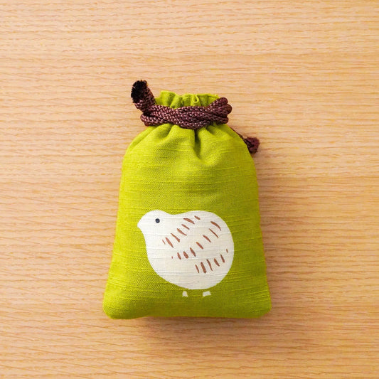 Katazome Small Talisman Bag - Quail -,  Drawstring Pouch,  Japanese traditional craft bag