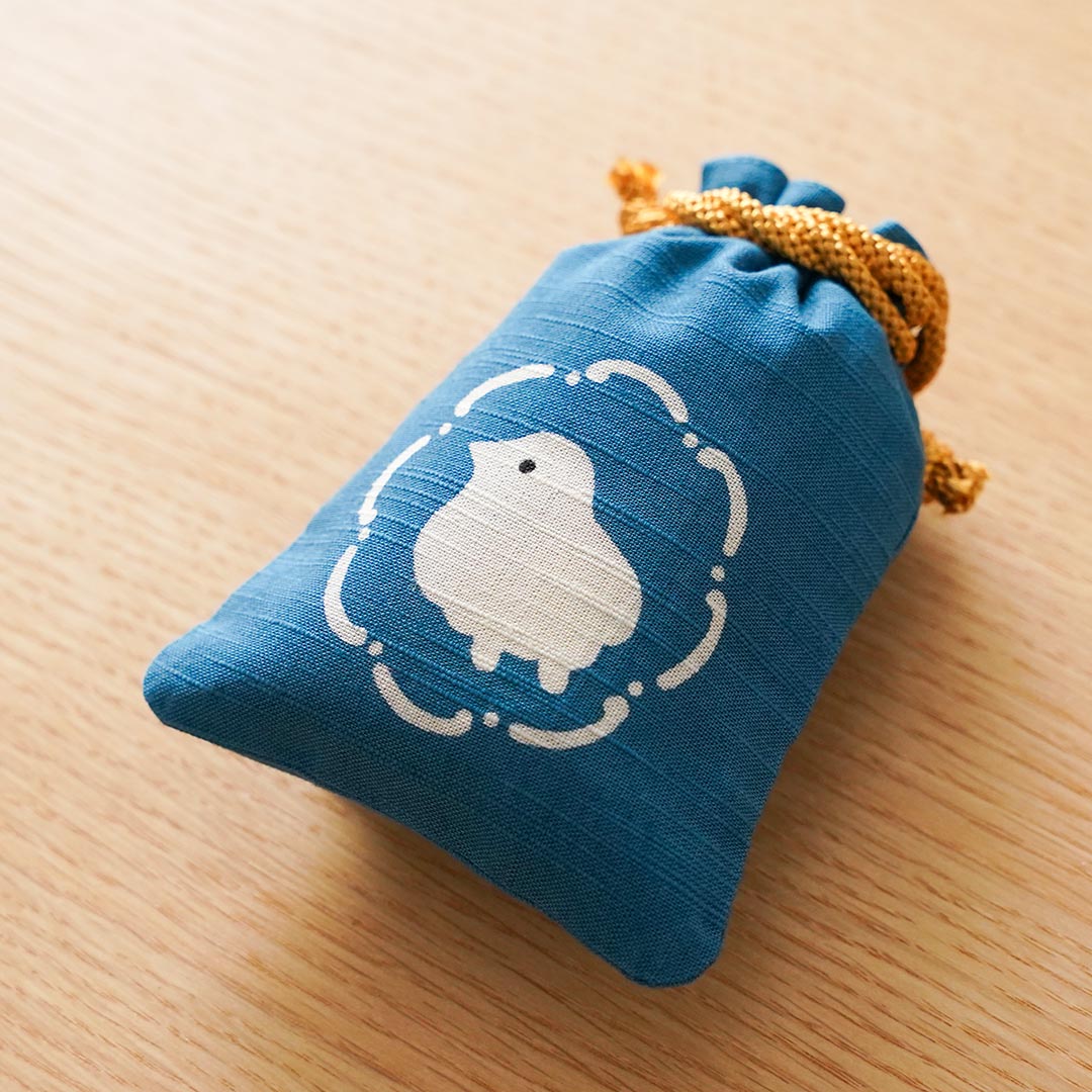 Katazome Small Talisman Bag - Lucky Plover -,  Drawstring Pouch,  Japanese traditional craft bag