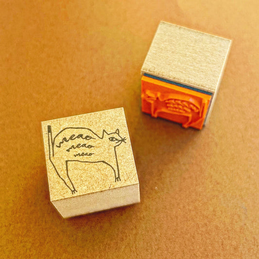 Kinotorico Wooden Rubber Stamp - White Cat -, Kinotorico stamp