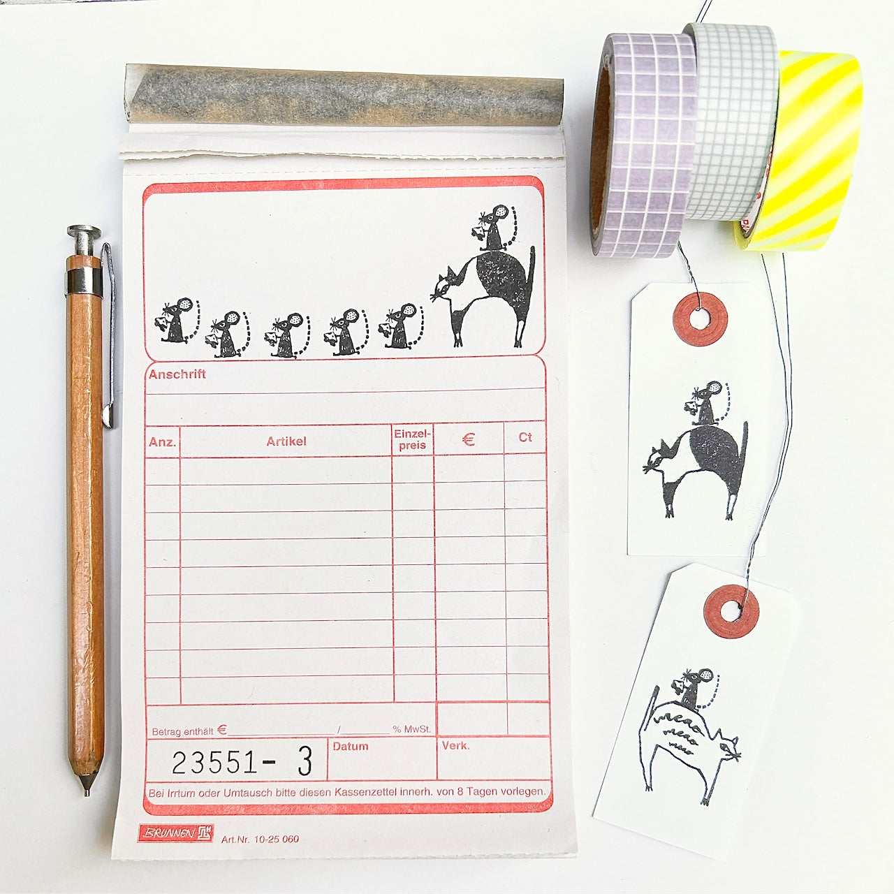 Kinotorico Wooden Rubber Stamp - Bicolor Cat -, Kinotorico stamp