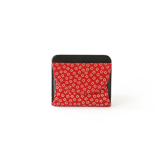 Koshu Inden Japanese Deerskin Leather with Urushi (Japanese Lacquer) Fold Wallet - Cherry Blossom / Red - ,  Made in Japan,  Japanese Leather Wallet