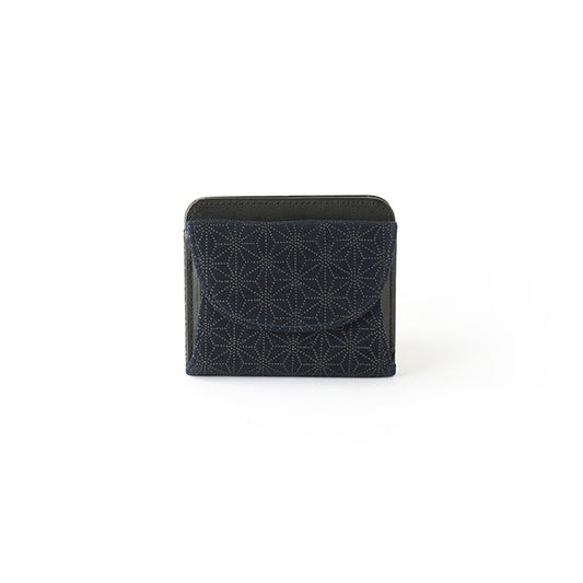 Koshu Inden Japanese Deerskin Leather with Urushi (Japanese Lacquer) Fold Wallet - Asanoha (hemp leaf) Pattern / Iron Blue - ,  Made in Japan,  Japanese Leather Wallet