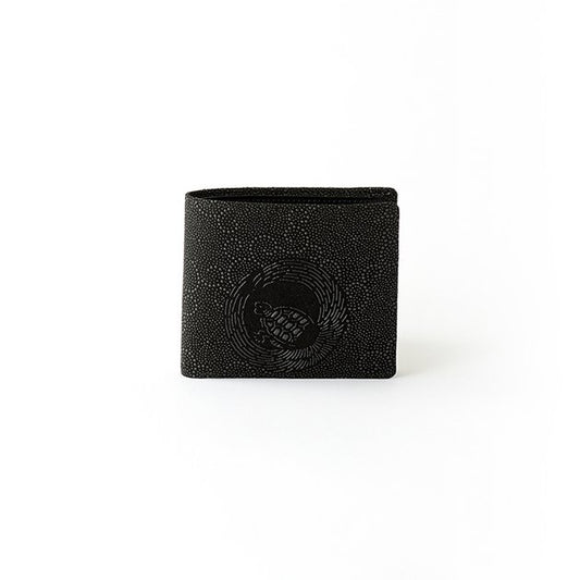 Koshu Inden Japanese Deerskin Leather with Urushi (Japanese Lacquer) Fold Wallet - Crane and Turtle / Gray-Black - ,  Made in Japan,  Japanese Leather Wallet