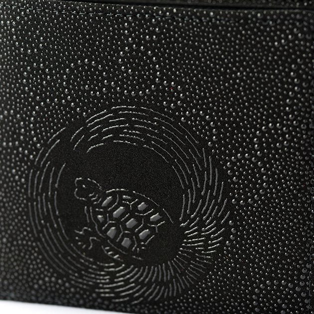Koshu Inden Japanese Deerskin Leather with Urushi (Japanese Lacquer) Fold Wallet - Crane and Turtle / Gray-Black - ,  Made in Japan,  Japanese Leather Wallet