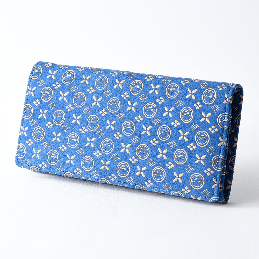 Koshu Inden Japanese Deerskin Leather with Urushi (Japanese Lacquer) Long Wallet - Mt.Fuji pattern / Blue - ,  Made in Japan,  Japanese Leather Wallet