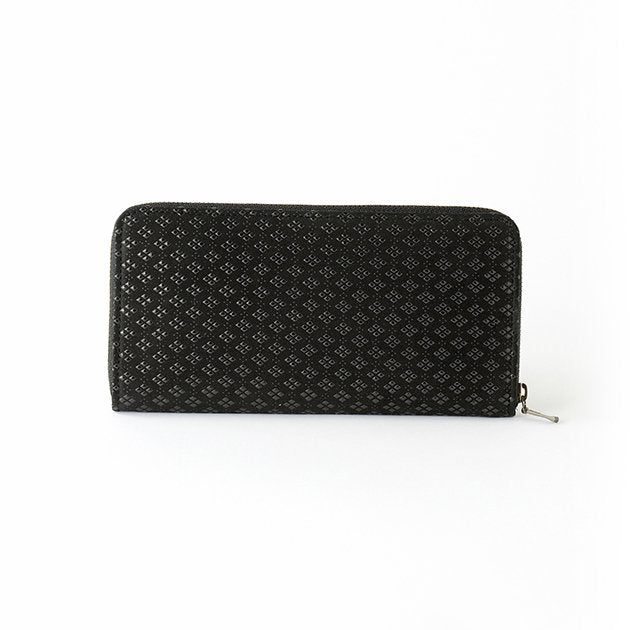 Koshu Inden Japanese Deerskin Leather with Urushi (Japanese Lacquer) U-Zip Long Wallet - Hishimon (Japanese Family Crest Pattern) / Gray-Black - ,  Made in Japan,  Japanese Leather Wallet