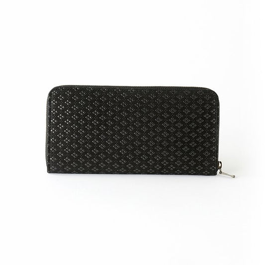 Koshu Inden Japanese Deerskin Leather with Urushi (Japanese Lacquer) U-Zip Long Wallet - Hishimon (Japanese Family Crest Pattern) / Gray-Black - ,  Made in Japan,  Japanese Leather Wallet