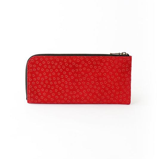 Koshu Inden Japanese Deerskin Leather with Urushi (Japanese Lacquer) L-Zip Long Wallet - Cherry Blossom / Red - ,  Made in Japan,  Japanese Leather Wallet