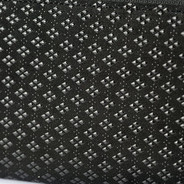 Koshu Inden Japanese Deerskin Leather with Urushi (Japanese Lacquer) U-Zip Long Wallet - Hishimon (Japanese Family Crest Pattern) / Gray-Black - ,  Made in Japan,  Japanese Leather Wallet