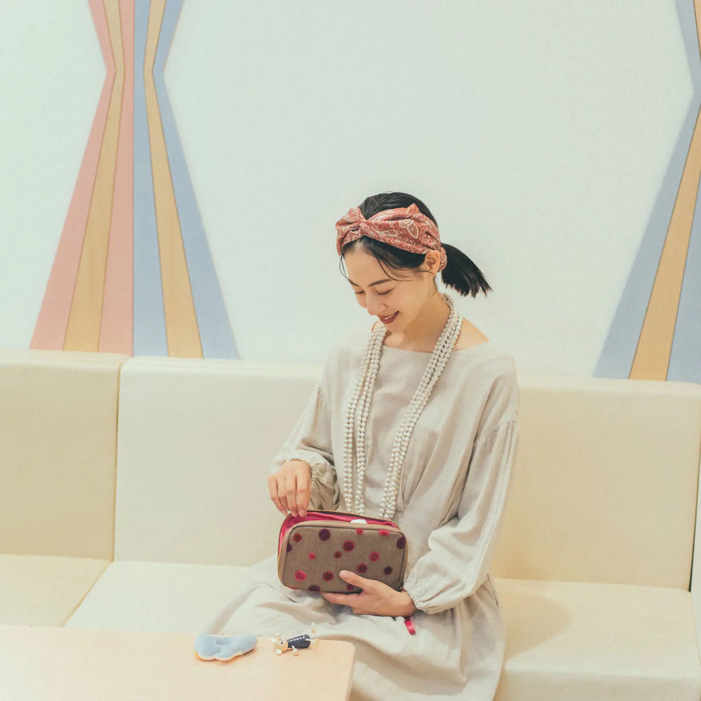 Koyaguchi Pile Fabric: Pink Sparkle Drawer Pouch Áne,  Hobonichi Drawer Pouch Áne