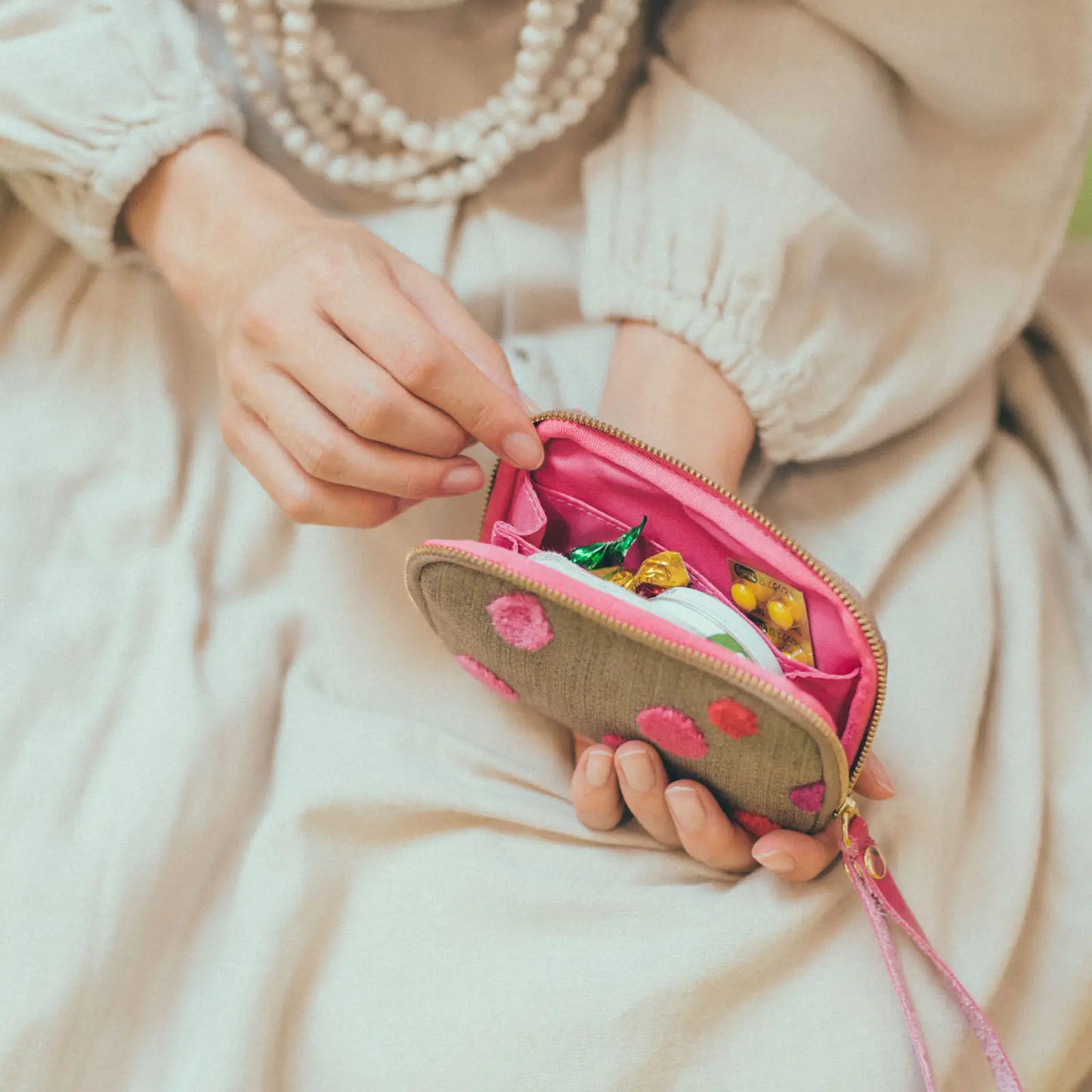 Koyaguchi Pile Fabric: Pink Sparkle Drawer Pouch Pocket,  Hobonichi Drawer Pouch Pocket