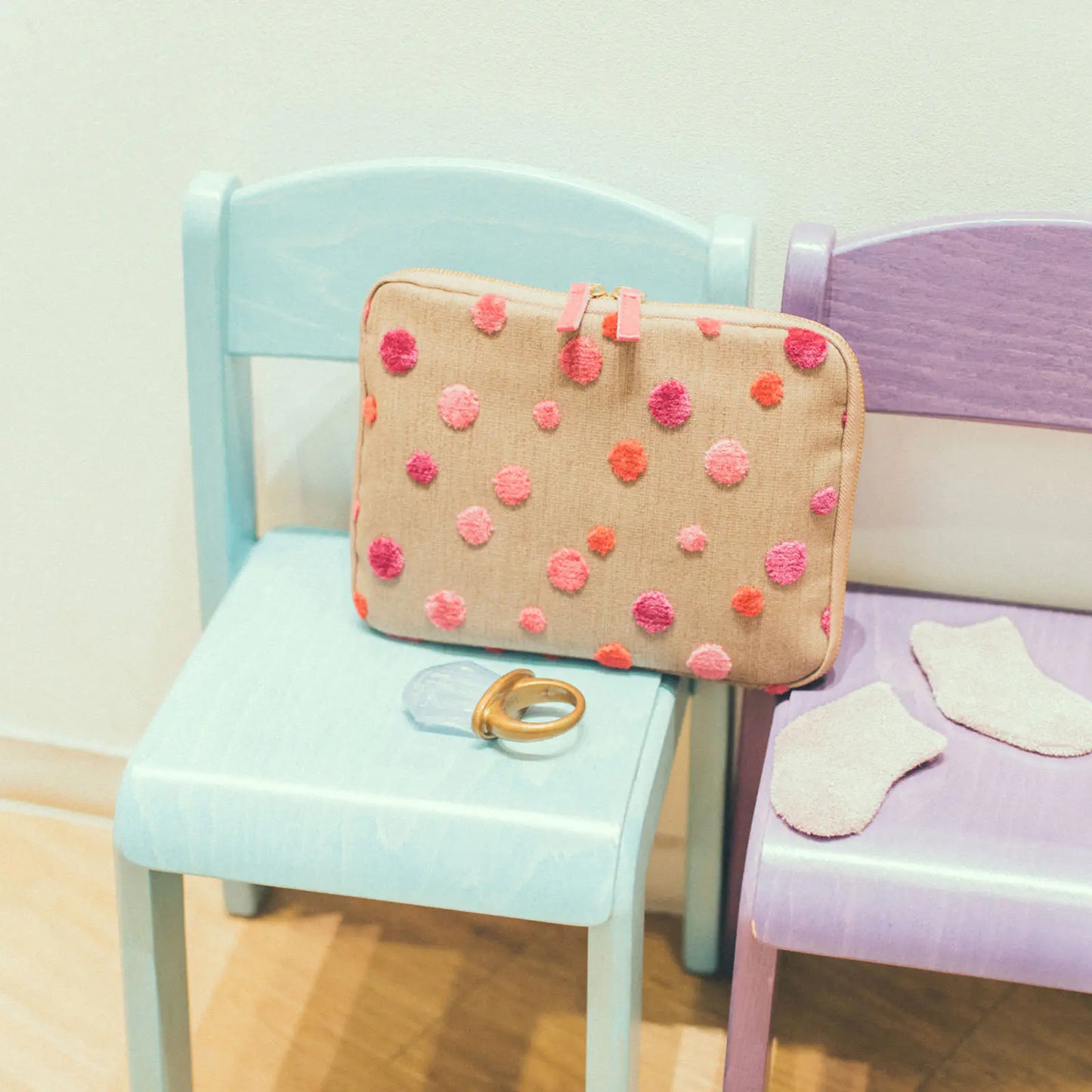 Koyaguchi Pile Fabric: Pink Sparkle Large Drawer Pouch,  Hobonichi Large Drawer Pouch