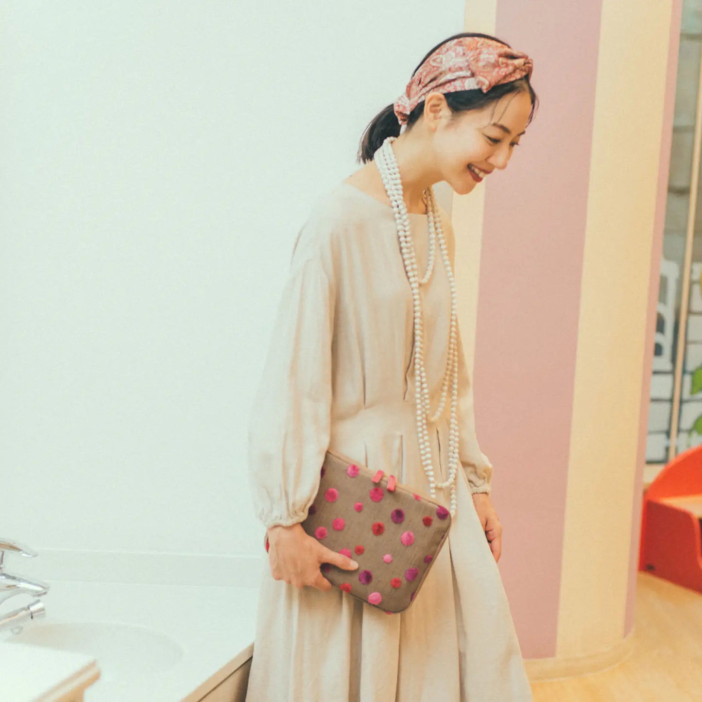 Koyaguchi Pile Fabric: Pink Sparkle Large Drawer Pouch,  Hobonichi Large Drawer Pouch