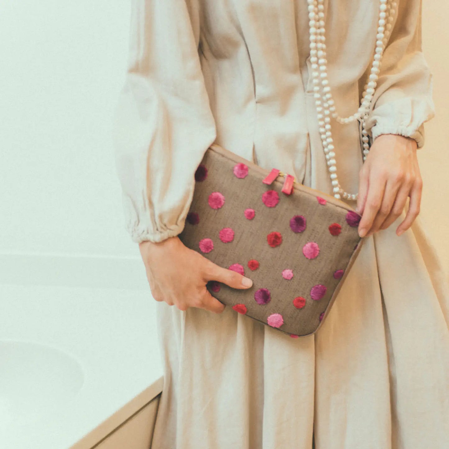 Koyaguchi Pile Fabric: Pink Sparkle Large Drawer Pouch,  Hobonichi Large Drawer Pouch