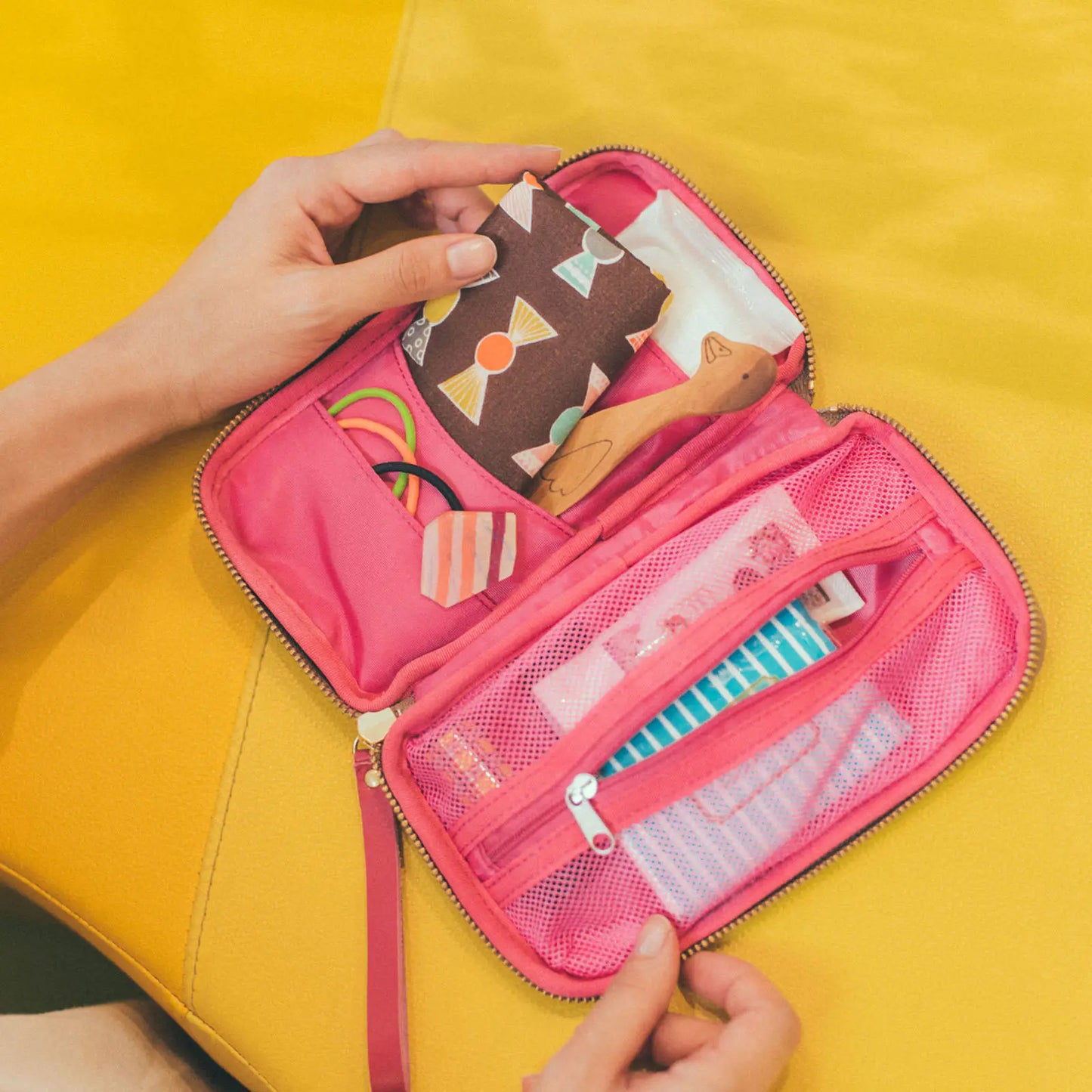 Koyaguchi Pile Fabric: Pink Sparkle Small Drawer Pouch,  Hobonichi Small Drawer Pouch