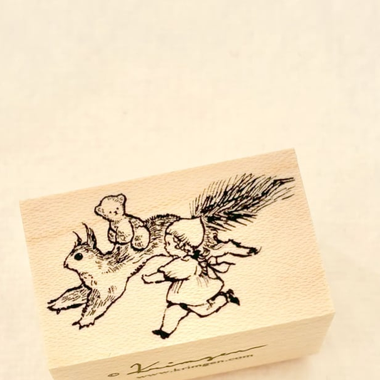 Krimgen Wooden Rubber Stamp - Running with Squirrel -, Krimgen stamp