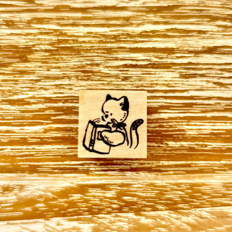 Krimgen Wooden Rubber Stamp - Cat with Book -, Krimgen stamp