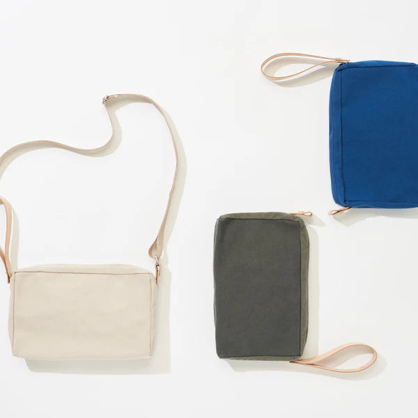 Kurashiki Hampu Canvas 2WAY Handbag/Shoulder Pouch - Grayish White -, Japanese canvas shoulder pouch