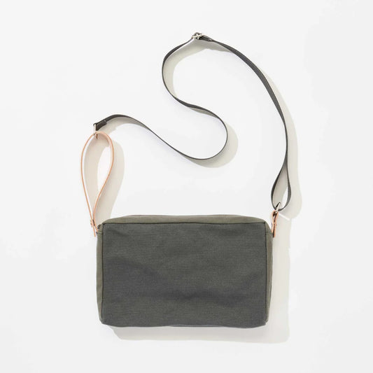 Kurashiki Hampu Canvas 2WAY Handbag/Shoulder Pouch - Bluish Gray -, Japanese canvas shoulder pouch