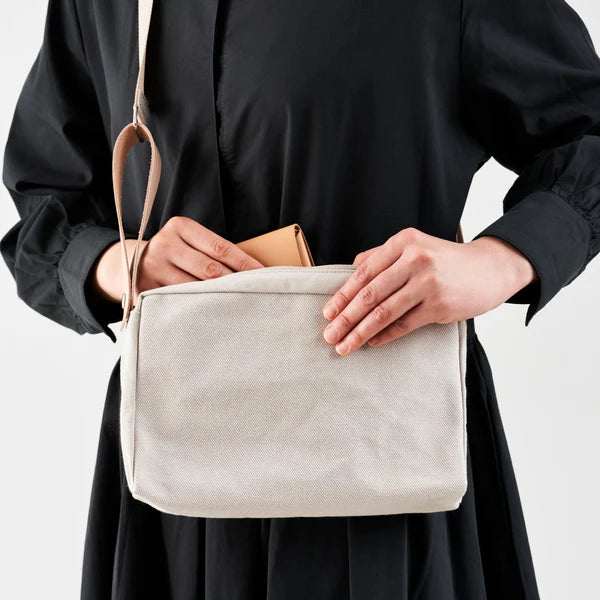 Kurashiki Hampu Canvas 2WAY Handbag/Shoulder Pouch - Grayish White -, Japanese canvas shoulder pouch