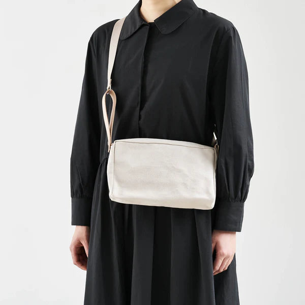 Kurashiki Hampu Canvas 2WAY Handbag/Shoulder Pouch - Grayish White -, Japanese canvas shoulder pouch
