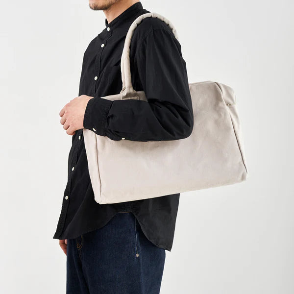 Kurashiki Hampu Canvas Briefcase - Grayish White -