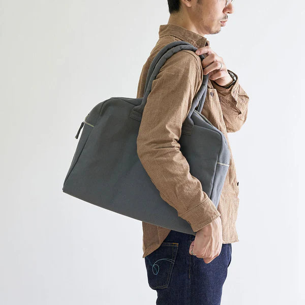 Kurashiki Hampu Canvas Briefcase - Grayish White -