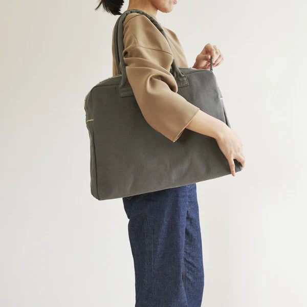 Kurashiki Hampu Canvas Briefcase - Grayish White -