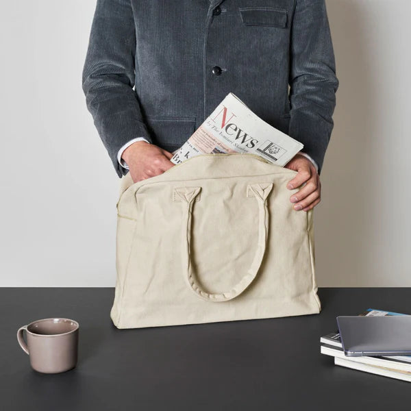 Kurashiki Hampu Canvas Briefcase - Grayish White -