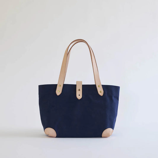 Kurashiki Hampu Canvas Button Stud Tote Bag - Navy Blue -