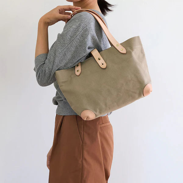 Kurashiki Hampu Canvas Button Stud Tote Bag - Navy Blue -