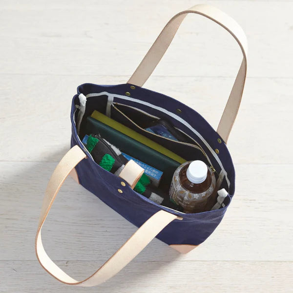 Kurashiki Hampu Canvas Button Stud Tote Bag - Navy Blue -