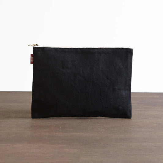 Kurashiki Hampu Canvas Flat Pouch - L Size / Black -,  Japanese canvas pouch