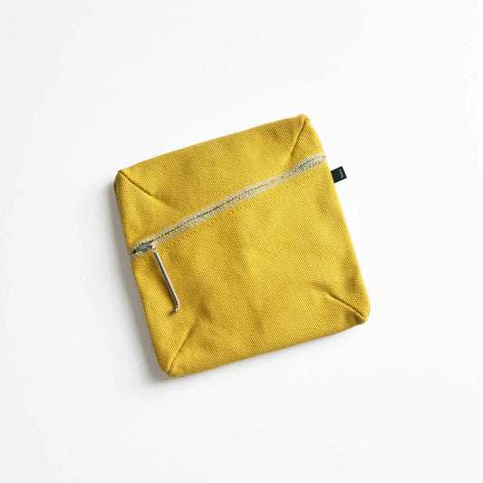 Kurashiki Hampu Canvas Pouch - Square / Mustard Yellow -,  Japanese canvas pouch