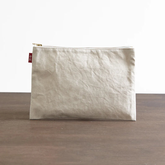 Kurashiki Hampu Canvas Flat Pouch - L Size / Ecru -,  Japanese canvas pouch