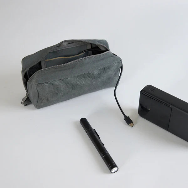 Kurashiki Hampu Canvas Pouch - M Size / Bluish Gray -,  Japanese canvas pouch