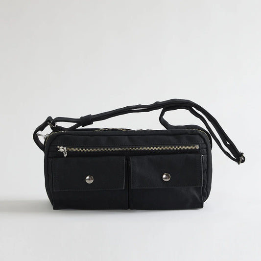Kurashiki Hampu Canvas Shoulder Bag - Black -, Japanese canvas shoulder bag