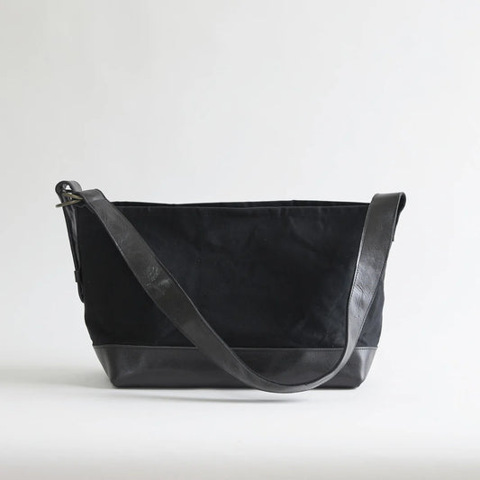 Kurashiki Hampu Canvas Shoulder Bag - Black -, Japanese canvas shoulder bag