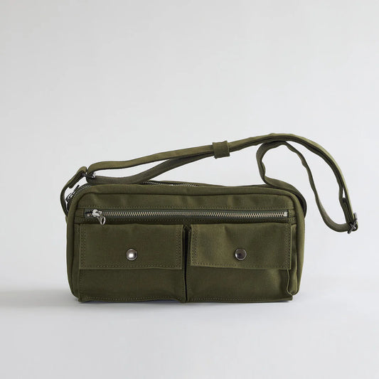 Kurashiki Hampu Canvas Shoulder Bag - Khaki -, Japanese canvas shoulder bag